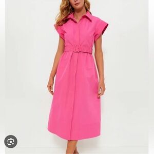 Tuckernuck Bright Pink Belted Midi Shirt Dress